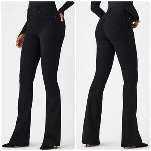 SPANX Shape Flare Jeans Women Medium Petite Black High Rise Wide Leg Classic